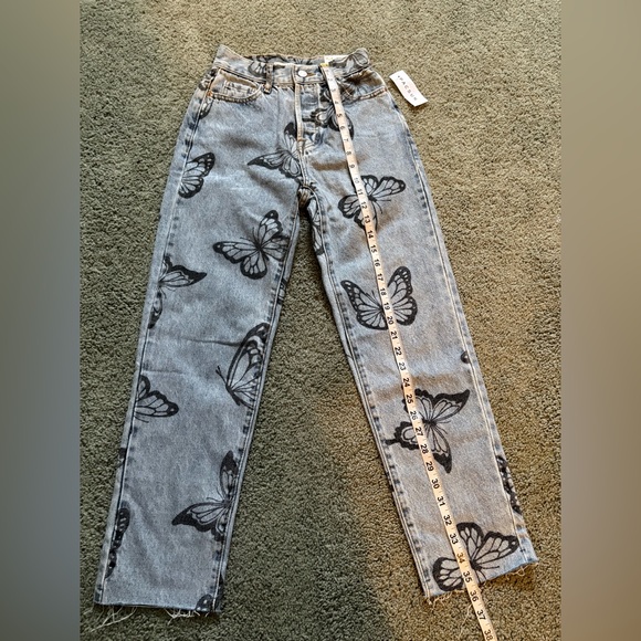 Pacsun Butterfly High Rise Straight Jeans Button Fly Womens Size 22 Raw Hem NWT - Picture 5 of 15